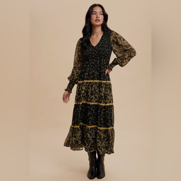 IN LOOM Mixed Media Smocked Floral Maxi - Picture 2 of 6